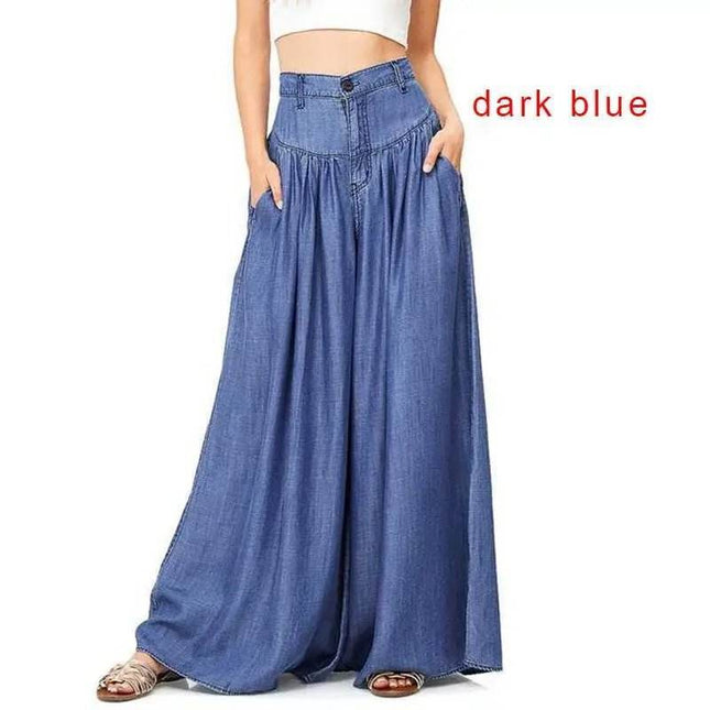 Women Blue Black Linen Flare Jeans - Jeans - Adogirl - Mad Fly Essentials