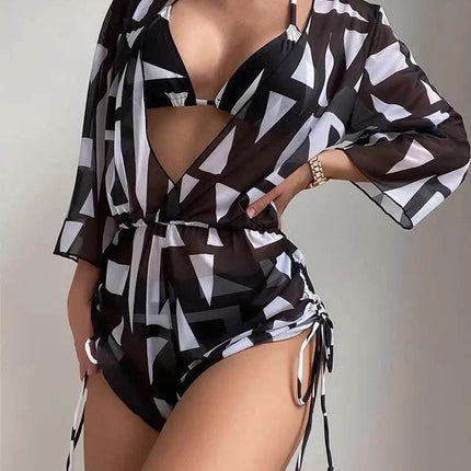 Women Blue Black Retro Bikini Swimwear Set - Swimwear Set - Sophie - Mad Fly Essentials