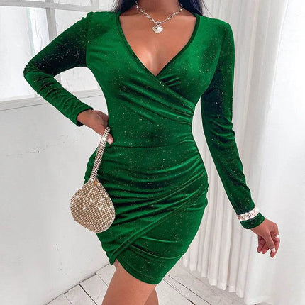 Women Blue Business Cocktail Wrap Mini Dress - Mini Dress - Stefani Lee - Mad Fly Essentials