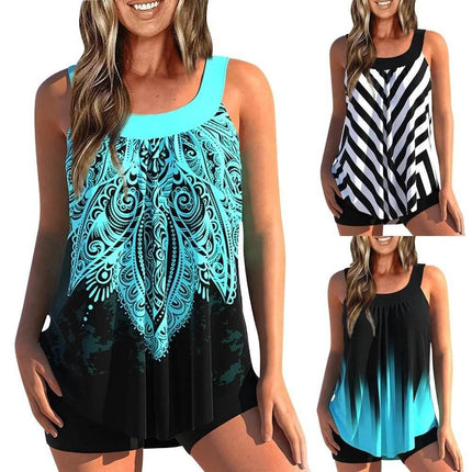 Women Blue Flame 2pc Tankini Swimwear Set - Swimwear Set - Swimmart - Mad Fly Essentials