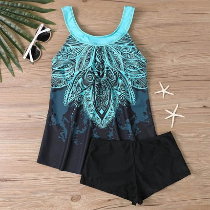 Women Blue Flame 2pc Tankini Swimwear Set - Swimwear Set - Swimmart - Mad Fly Essentials