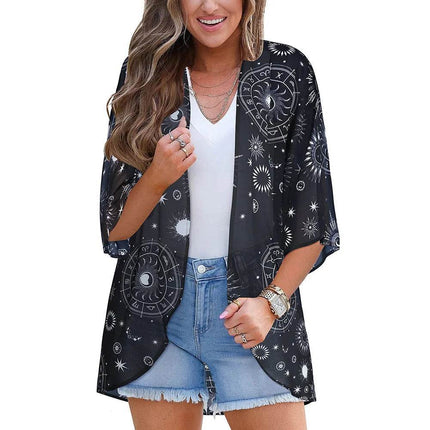 Women Blue Floral Swimwear Coverup Kimono Beach Dress - Beach Dress - perlike - Mad Fly Essentials