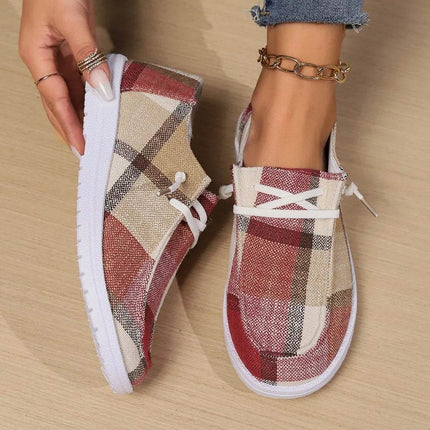 Women Blue Lattice Slip - on Boat Sneakers Loafer Flats - Flats - Animal Unicorn - Mad Fly Essentials