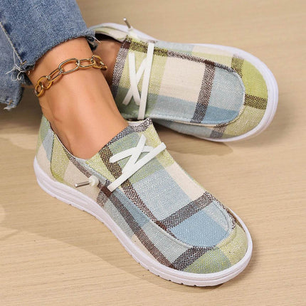 Women Blue Lattice Slip - on Boat Sneakers Loafer Flats - Flats - Animal Unicorn - Mad Fly Essentials