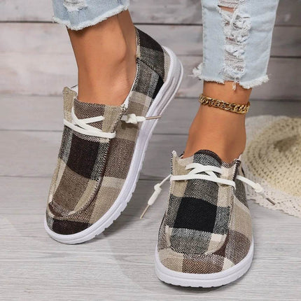 Women Blue Lattice Slip - on Boat Sneakers Loafer Flats - Flats - Animal Unicorn - Mad Fly Essentials
