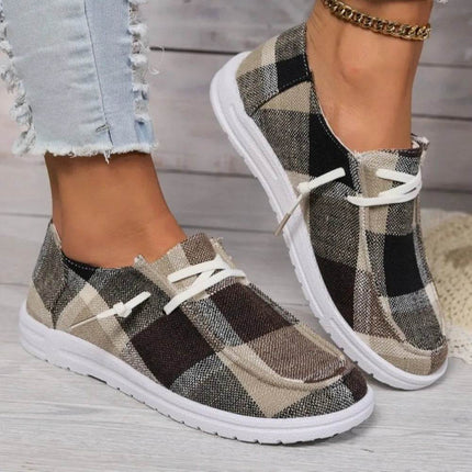 Women Blue Lattice Slip - on Boat Sneakers Loafer Flats - Flats - Animal Unicorn - Mad Fly Essentials