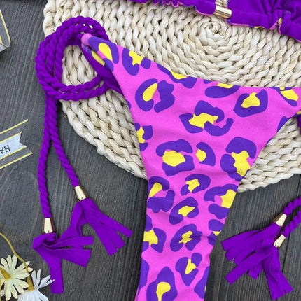 Women Blue Pink Leopard Bikini Swimwear Set - Swimwear Set - RUOTONGSEPT - Mad Fly Essentials