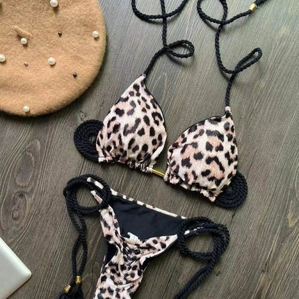 Women Blue Pink Leopard Bikini Swimwear Set - Swimwear Set - RUOTONGSEPT - Mad Fly Essentials