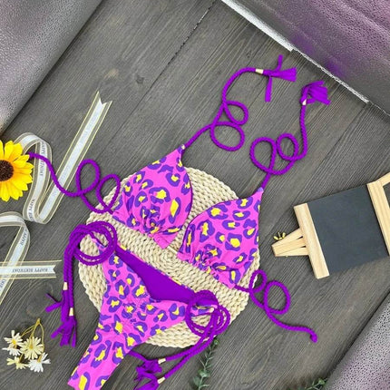 Women Blue Pink Leopard Bikini Swimwear Set - Swimwear Set - RUOTONGSEPT - Mad Fly Essentials