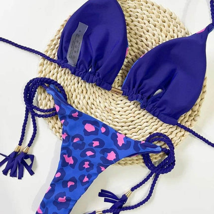 Women Blue Pink Leopard Bikini Swimwear Set - Swimwear Set - RUOTONGSEPT - Mad Fly Essentials
