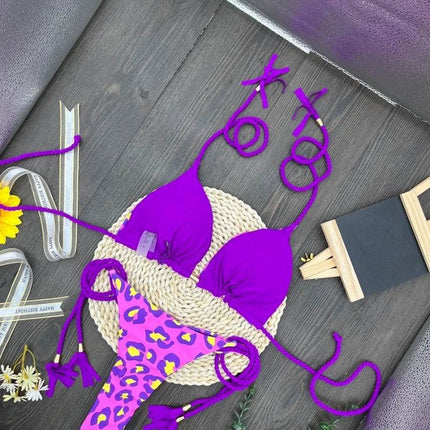 Women Blue Pink Leopard Bikini Swimwear Set - Swimwear Set - RUOTONGSEPT - Mad Fly Essentials