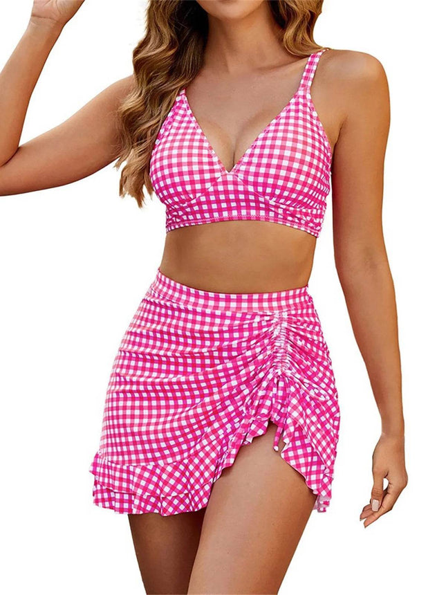 Women Blue Plaid Swimwear Bikini Set - Mad Fly Essentials