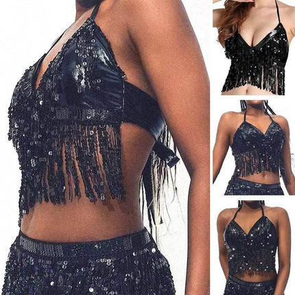 Women Blue Purple Sequin Belly Crop Top - Crop Top - FestivalQueen - Mad Fly Essentials