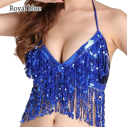 Women Blue Purple Sequin Belly Crop Top - Crop Top - FestivalQueen - Mad Fly Essentials
