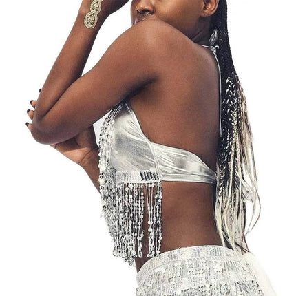 Women Blue Purple Sequin Belly Crop Top - Crop Top - FestivalQueen - Mad Fly Essentials