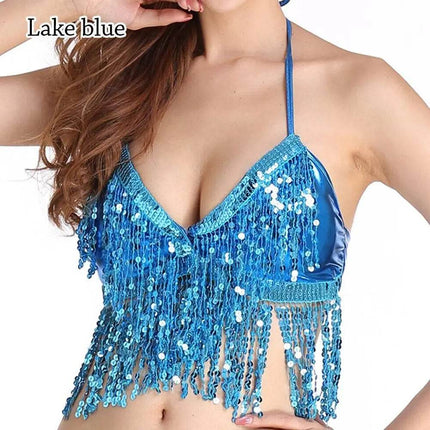 Women Blue Purple Sequin Belly Crop Top - Crop Top - FestivalQueen - Mad Fly Essentials