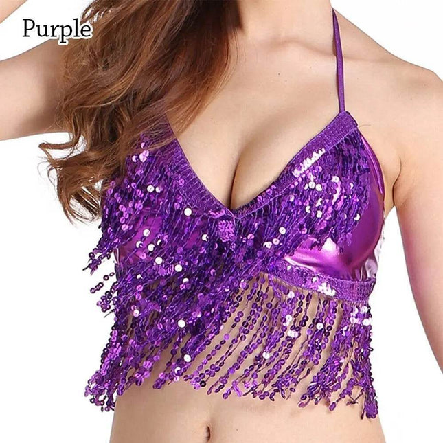 Women Blue Purple Sequin Belly Crop Top - Crop Top - FestivalQueen - Mad Fly Essentials