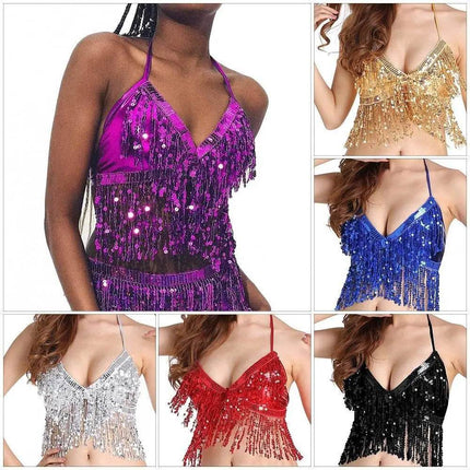 Women Blue Purple Sequin Belly Crop Top - Crop Top - FestivalQueen - Mad Fly Essentials