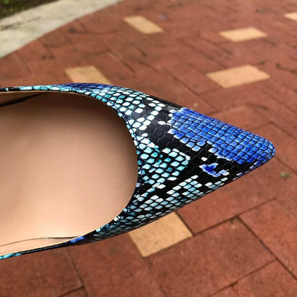 Women Blue Python Snakeskin Pointed Toe High Heels - High Heels - Tikicup - Mad Fly Essentials