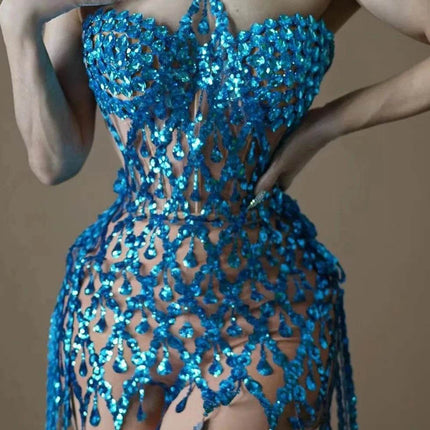 Women Blue Sequin Diamond Tassel Mini Dress - Mini Dress - Dream Girl - Mad Fly Essentials