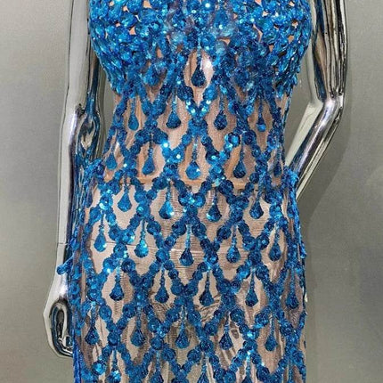 Women Blue Sequin Diamond Tassel Mini Dress - Mini Dress - Dream Girl - Mad Fly Essentials