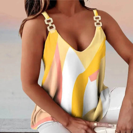 Women Blue Vertical V Graphic Tank Top - Tank Top - Hallolilla - Mad Fly Essentials