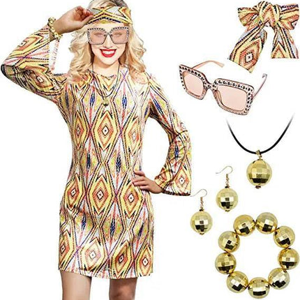 Boho Girl Women 5pc Bohemian 60s Dress Costume Set - Costume Set - Boho Girl - Mad Fly Essentials