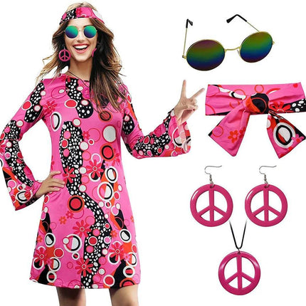 Boho Girl Women 5pc Bohemian 60s Dress Costume Set - Costume Set - Boho Girl - Mad Fly Essentials
