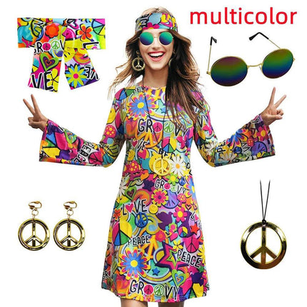 Boho Girl Women 5pc Bohemian 60s Dress Costume Set - Costume Set - Boho Girl - Mad Fly Essentials