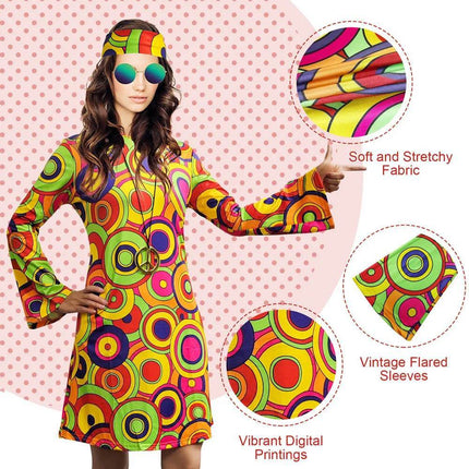 Boho Girl Women 5pc Bohemian 60s Dress Costume Set - Costume Set - Boho Girl - Mad Fly Essentials