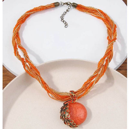 Women Bohemian Fashion Stone Peacock Necklace - Mad Fly Essentials