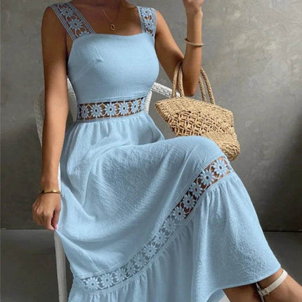Women Bohemian Hollow Blue Midi Dress - MIDI Dress - Boho Girl - Mad Fly Essentials