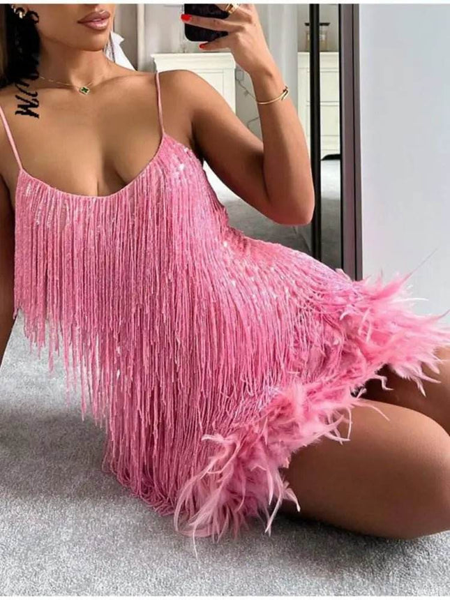 Women Fashion Bohemian Pink Tiered Fringe Ruffled Mini Dress - Mini Dress - RONE LOVE - Mad Fly Essentials