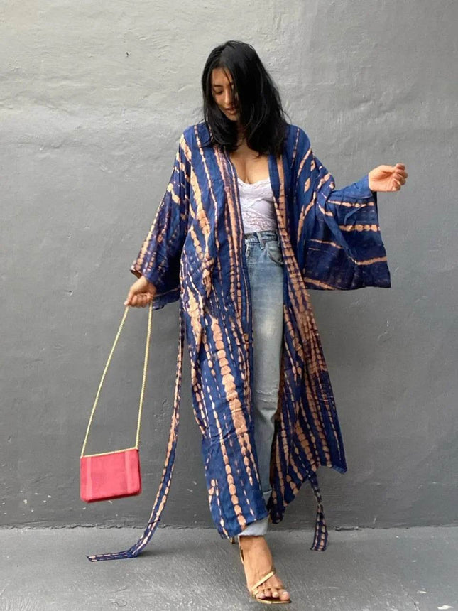 Women Boho Stripe Tie Dye Swimsuit Cover Up Cardigan Beach Dress - Beach Dress - Boho Girl - Mad Fly Essentials