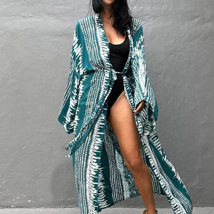 Women Boho Stripe Tie Dye Swimsuit Cover Up Cardigan Beach Dress - Beach Dress - Boho Girl - Mad Fly Essentials