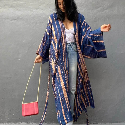 Women Boho Stripe Tie Dye Swimsuit Cover Up Cardigan Beach Dress - Mad Fly Essentials