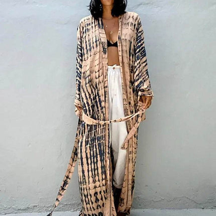 Women Boho Stripe Tie Dye Swimsuit Cover Up Cardigan Beach Dress - Beach Dress - Boho Girl - Mad Fly Essentials