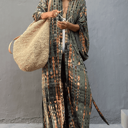 Women Boho Stripe Tie Dye Swimsuit Cover Up Cardigan Beach Dress - Beach Dress - Boho Girl - Mad Fly Essentials