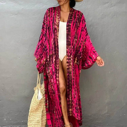 Women Boho Stripe Tie Dye Swimsuit Cover Up Cardigan Beach Dress - Beach Dress - Boho Girl - Mad Fly Essentials