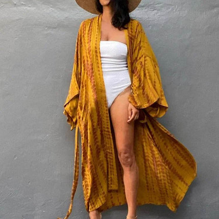 Women Boho Stripe Tie Dye Swimsuit Cover Up Cardigan Beach Dress - Beach Dress - Boho Girl - Mad Fly Essentials