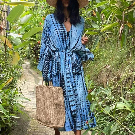 Women Boho Stripe Tie Dye Swimsuit Cover Up Cardigan Beach Dress - Beach Dress - Boho Girl - Mad Fly Essentials