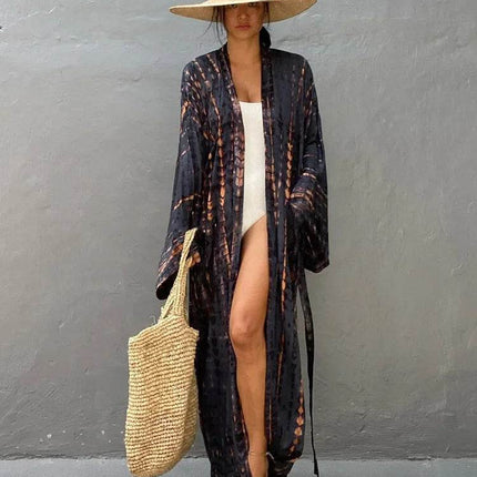 Women Boho Stripe Tie Dye Swimsuit Cover Up Cardigan Beach Dress - Beach Dress - Boho Girl - Mad Fly Essentials