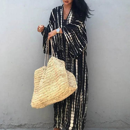 Women Boho Stripe Tie Dye Swimsuit Cover Up Cardigan Beach Dress - Beach Dress - Boho Girl - Mad Fly Essentials