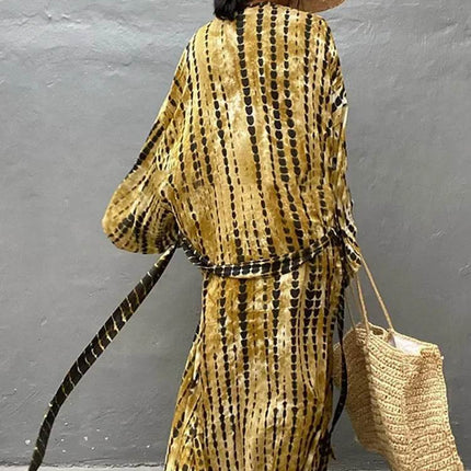 Women Boho Stripe Tie Dye Swimsuit Cover Up Cardigan - Mad Fly Essentials