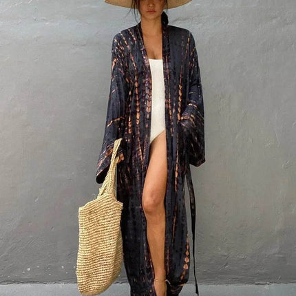 Women Boho Stripe Tie Dye Swimsuit Cover Up Cardigan Beach Dress - Beach Dress - Boho Girl - Mad Fly Essentials
