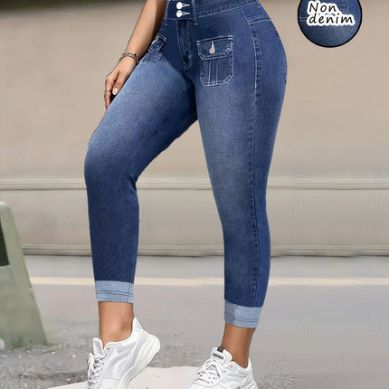 Women Bottoms High Waist Denim Double Button Jeans - Women Bottoms - Logami - Mad Fly Essentials