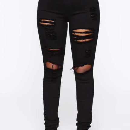 Women Bottoms High Waist Slim Ripped Hole Jeans - Women Bottoms - Logami - Mad Fly Essentials