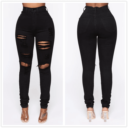 Women Bottoms High Waist Slim Ripped Hole Jeans - Women Bottoms - Logami - Mad Fly Essentials
