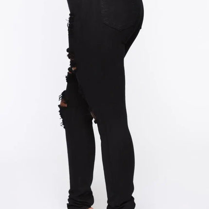 Women Bottoms High Waist Slim Ripped Hole Jeans - Women Bottoms - Logami - Mad Fly Essentials
