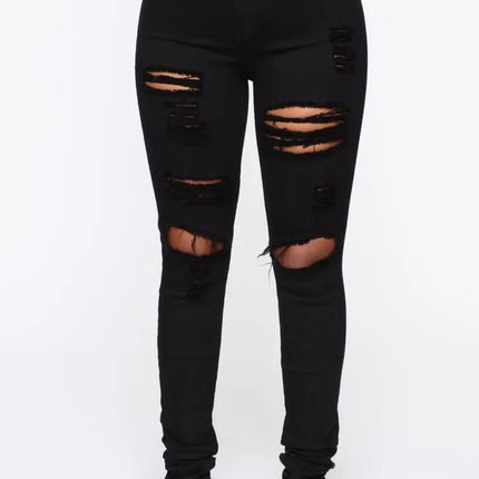 Women Bottoms High Waist Slim Ripped Hole Jeans - Women Bottoms - Logami - Mad Fly Essentials